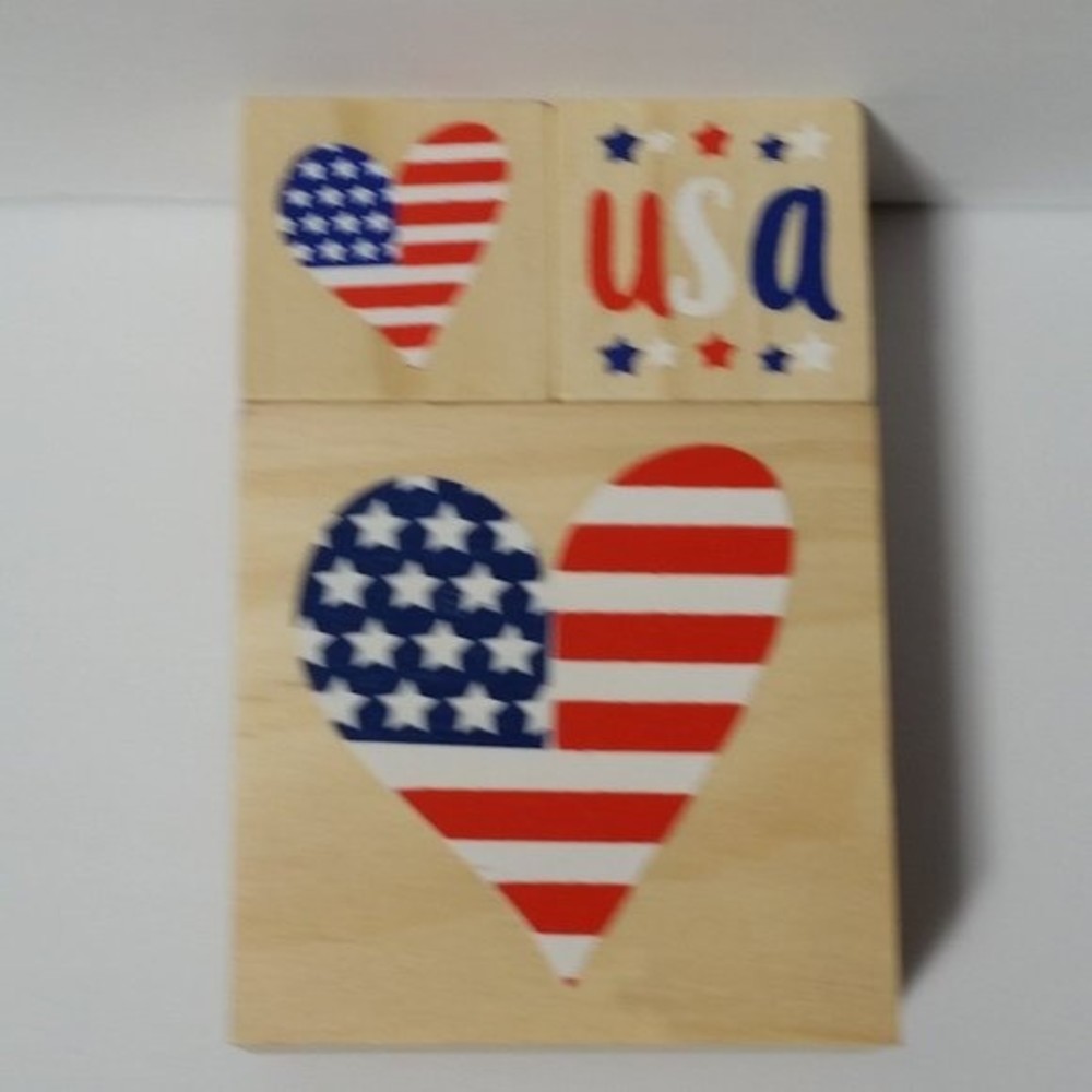 Wood Block Stamp Set USA Patriotic Flag Scrapbook Paper Crafts Cards